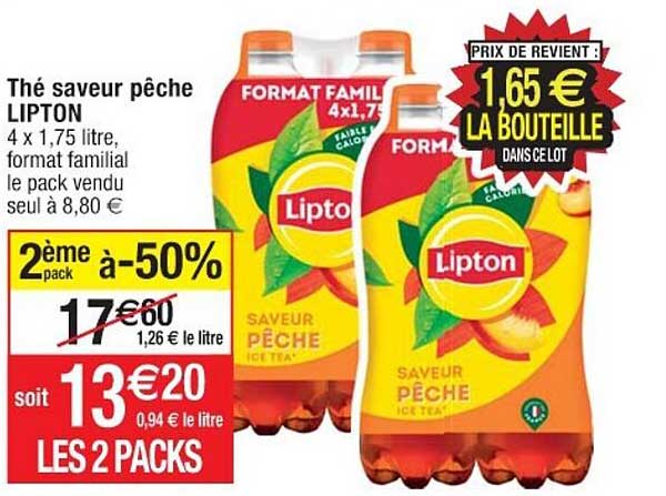thé saveur pêche lipton 4 x 1.75 litre