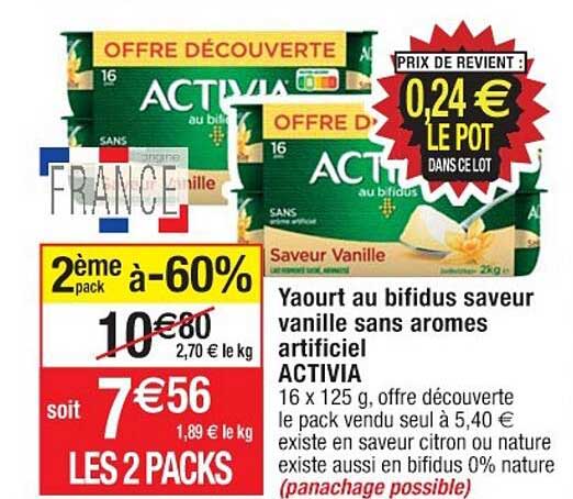 yaourt au bifidus saveur vanille sans aromes artificiel activia