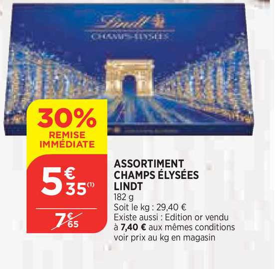 assortiment champs élysées lindt 30% de remise immédiate