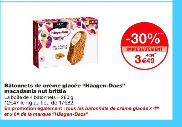 bâtonnets de crème glacée "häagen-dazs" macadamia nut brittle