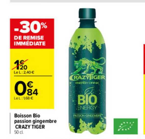 boisson bio passion gingembre crazy tiger