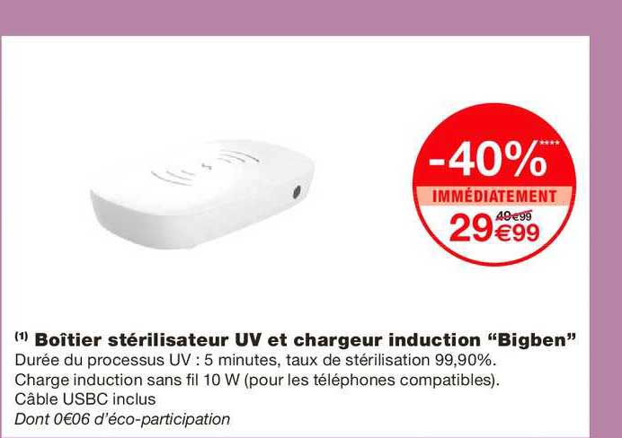 boîtier stérilisateur uv et chargeur induction "bigben"