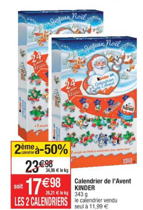 calendrier de l'avent kinder 2ème calendrier à -50%