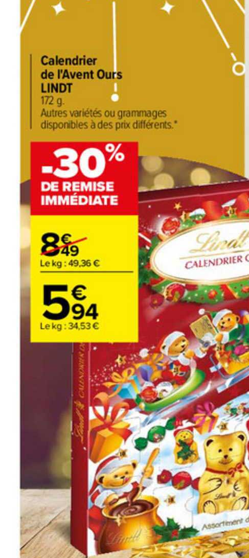 calendrier de l'avent ours lindt