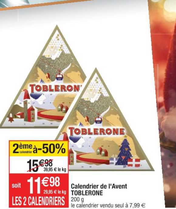 calendrier de l'avent toblerone 2ème calendrier à -50%