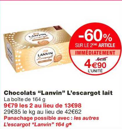 chocolats "lanvin" l'escargot lait
