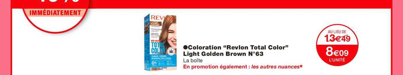 coloration "revlon total color" light golden brown n°63