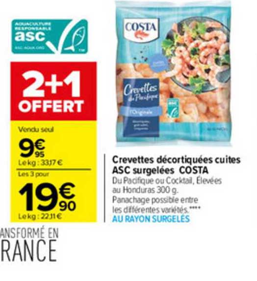 Crevettes Décortiquées Cuites Asc Surgelées Costa