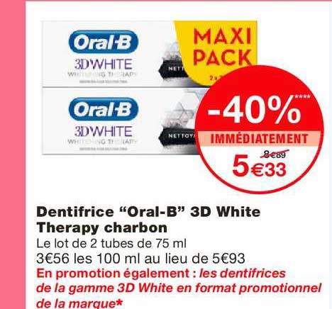 dentifrice "oral-b" 3d white therapy charbon