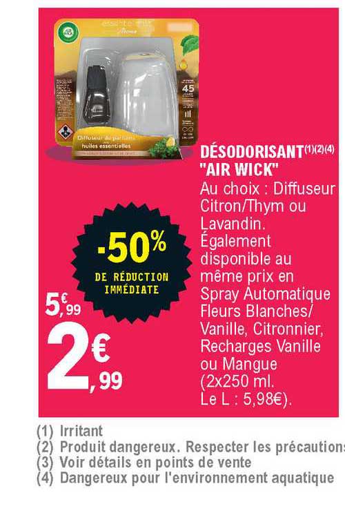 désodorisant air wick -50% de réduction immédiate