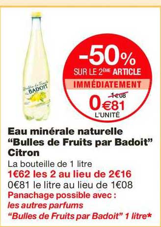 eau minérale naturelle "bulles de fruits par badoit" citron