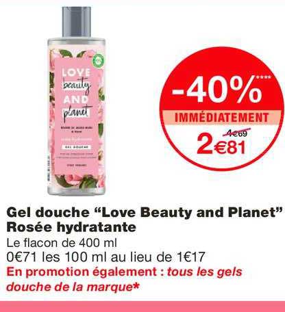 gel douche "love beauty and planet" rosée hydratante