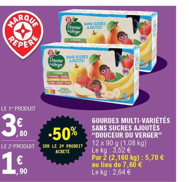 Gourdes Multi Variétées Sans Sucres Ajoutés Douceur De Verger -50% Sur Le 2e Produit Acheté