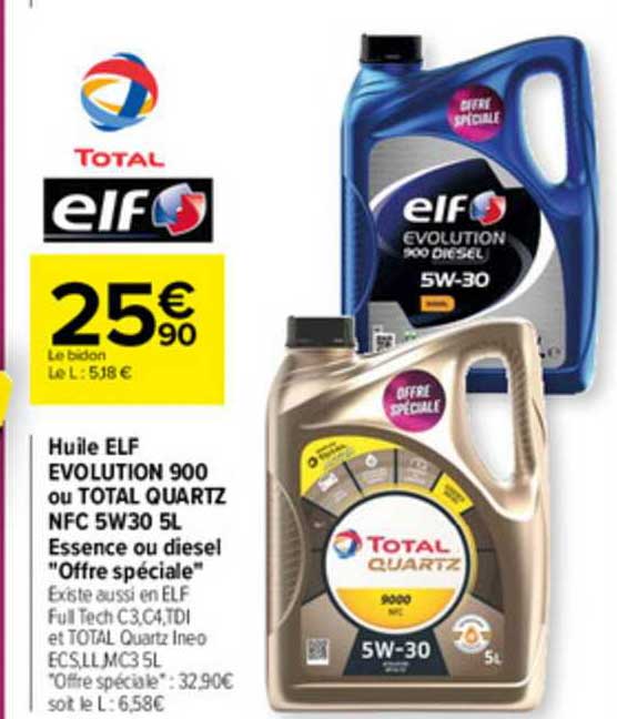 huile elf evolution 900 ou total quartz nfc 5w60 5l essence ou diesel "offre spécial"