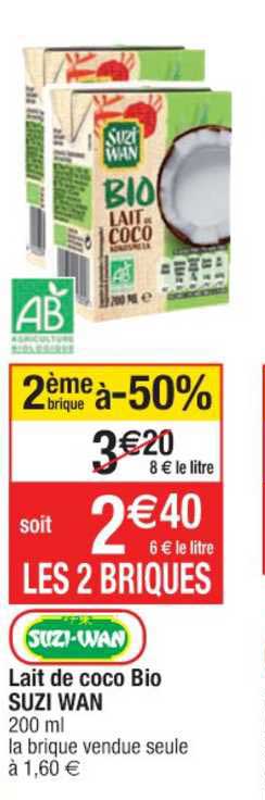 Lait De Coco Bio Suzi Wan 2ème Brique à -50%