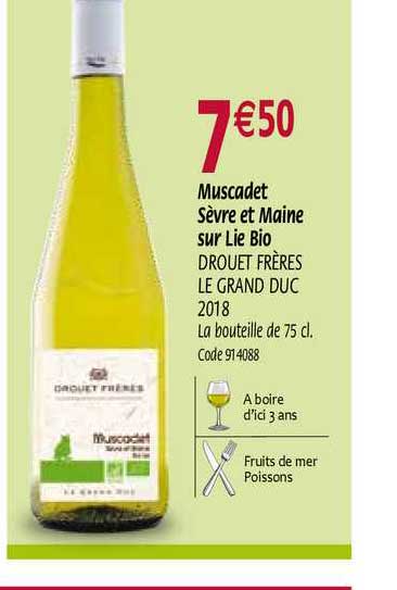 muscadet sèvre et maine sur lie bio drouet frères le grand duc 2018