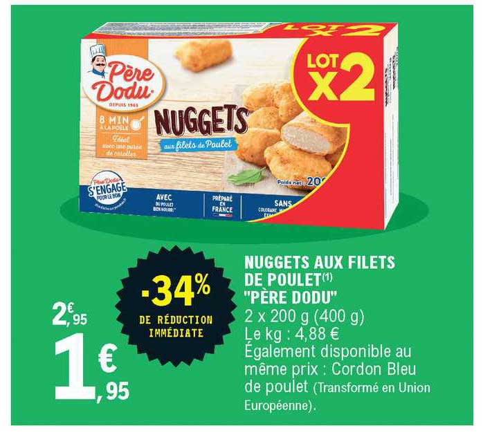 nuggets aux filets de poulet père dodu -34% de réduction immédiate