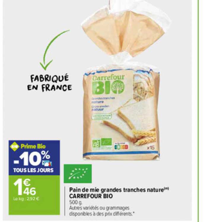 pain de mie grandes tranches nature carrefour bio
