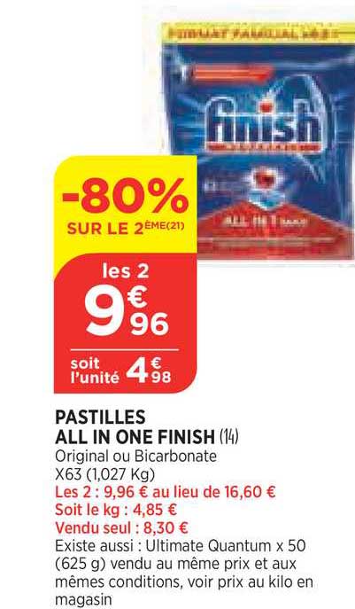 pastilles all in one finish -80% sur le 2ème