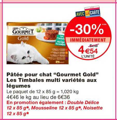 pâtée pour chat "gourmet gold" les timbales multi variétés aux légumes