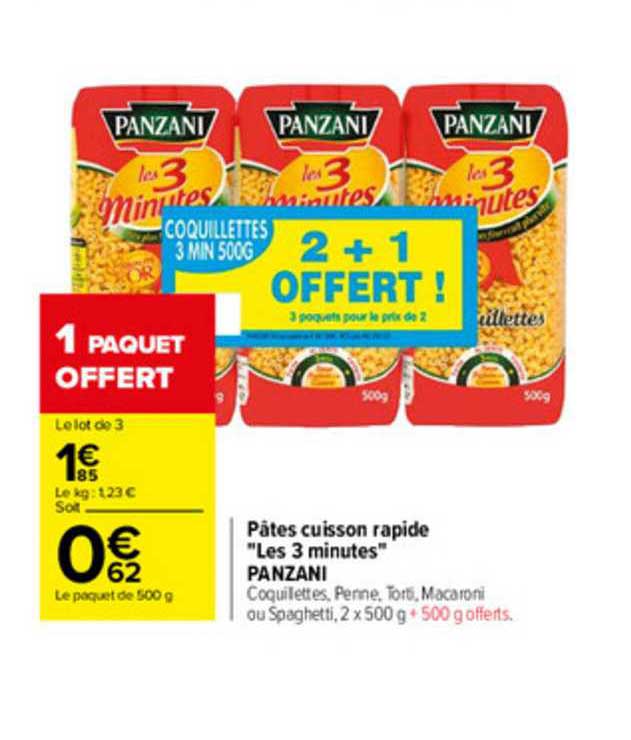 pâtes cuisson rapide "les 3 minutes" panzani