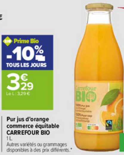 pur jus d'orange commerce équitable carrefour bio