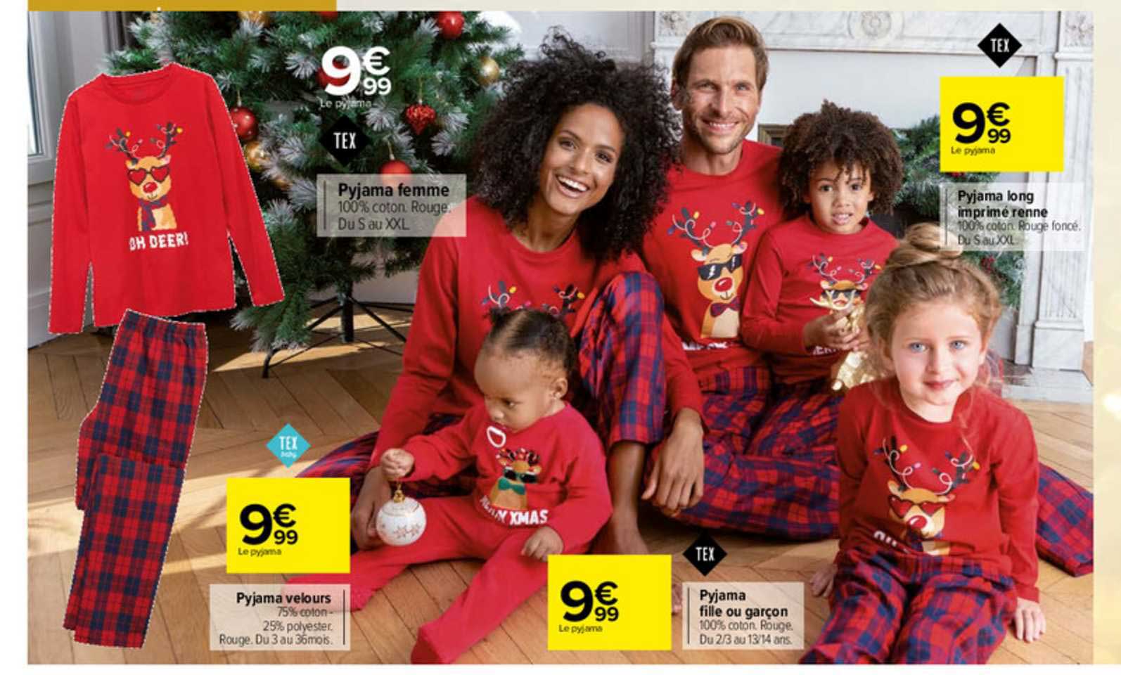 pyjama femme, pyjama velours, pyjama long imprimé renne, pyjama fille ou garçon tex