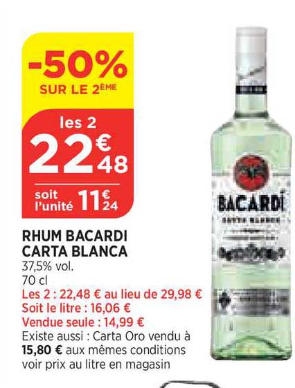 rhum bacardi carta blanca -50% sur le 2ème
