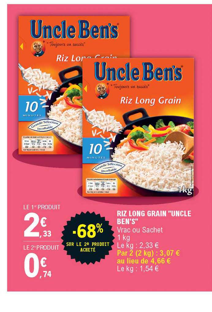 riz long grain uncle ben's -68% sur le 2e produit acheté