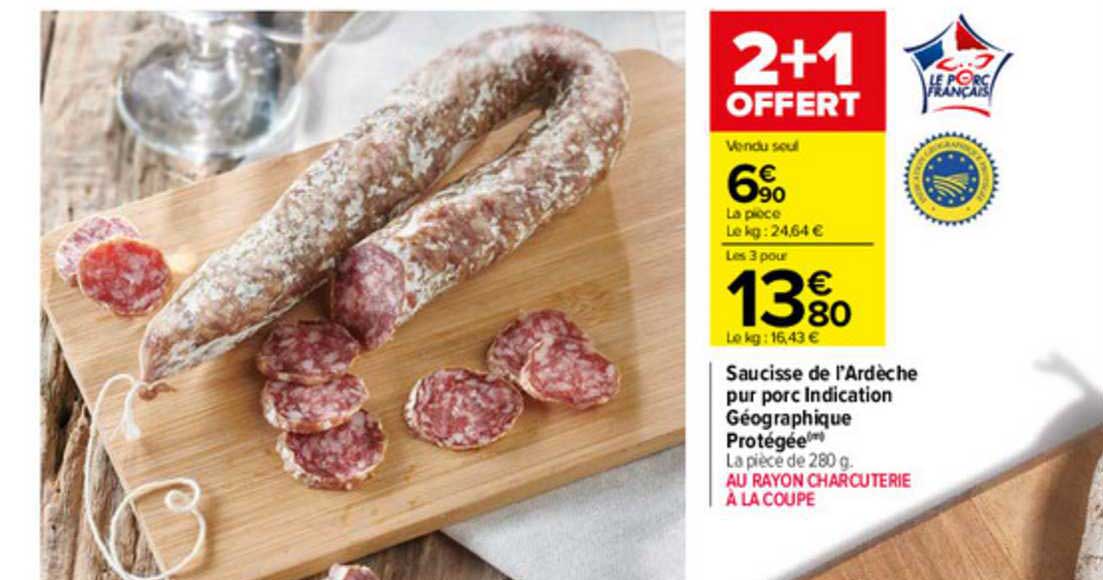 saucisse de l'ardèche pur porc indication géographique protégée