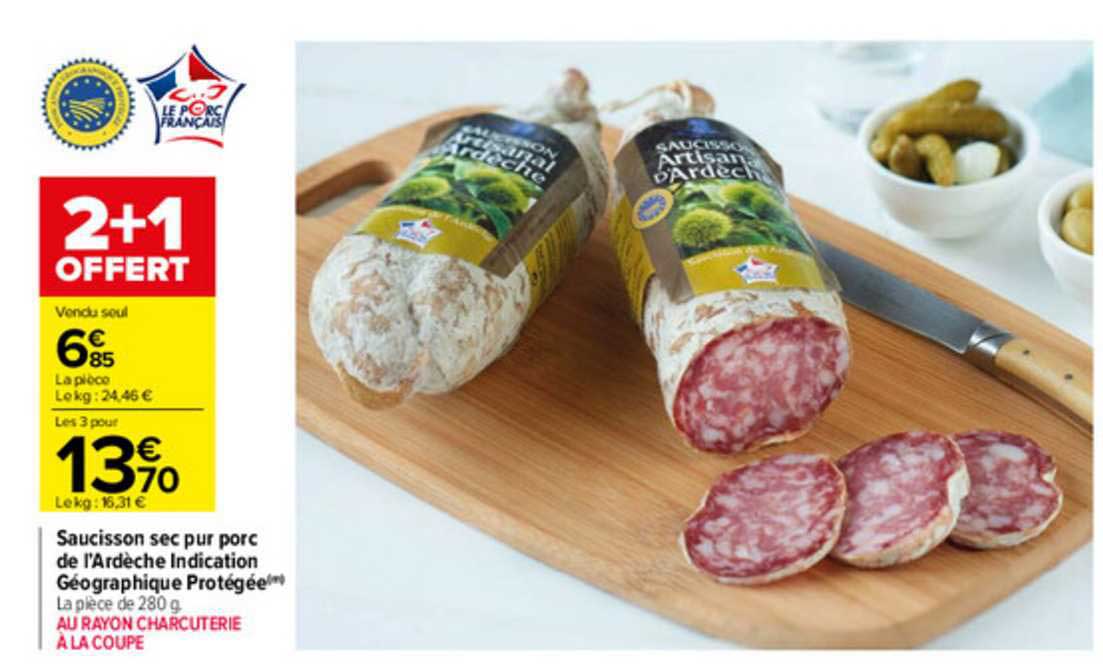 saucisson sec pur porc de l'ardèche indication géographique protégée