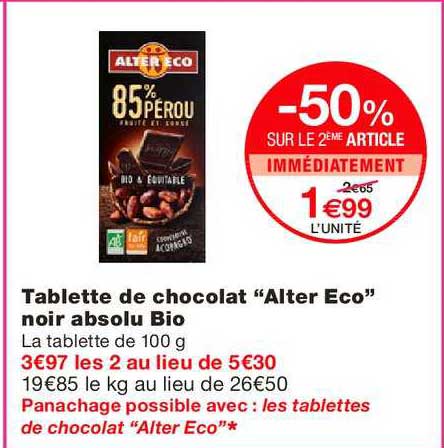 tablette de chocolat "alter eco" noir absolu bio