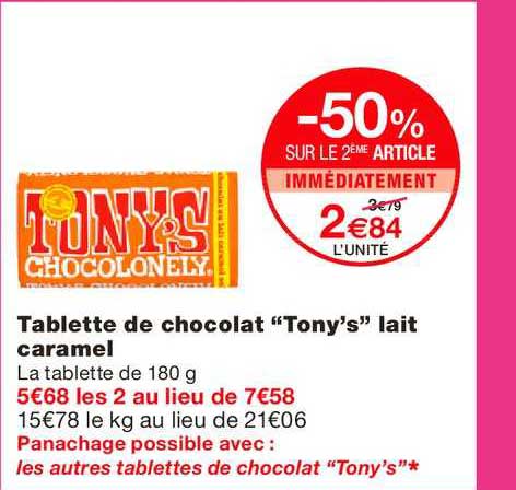 Tablette De Chocolat "tony's" Lait Caramel
