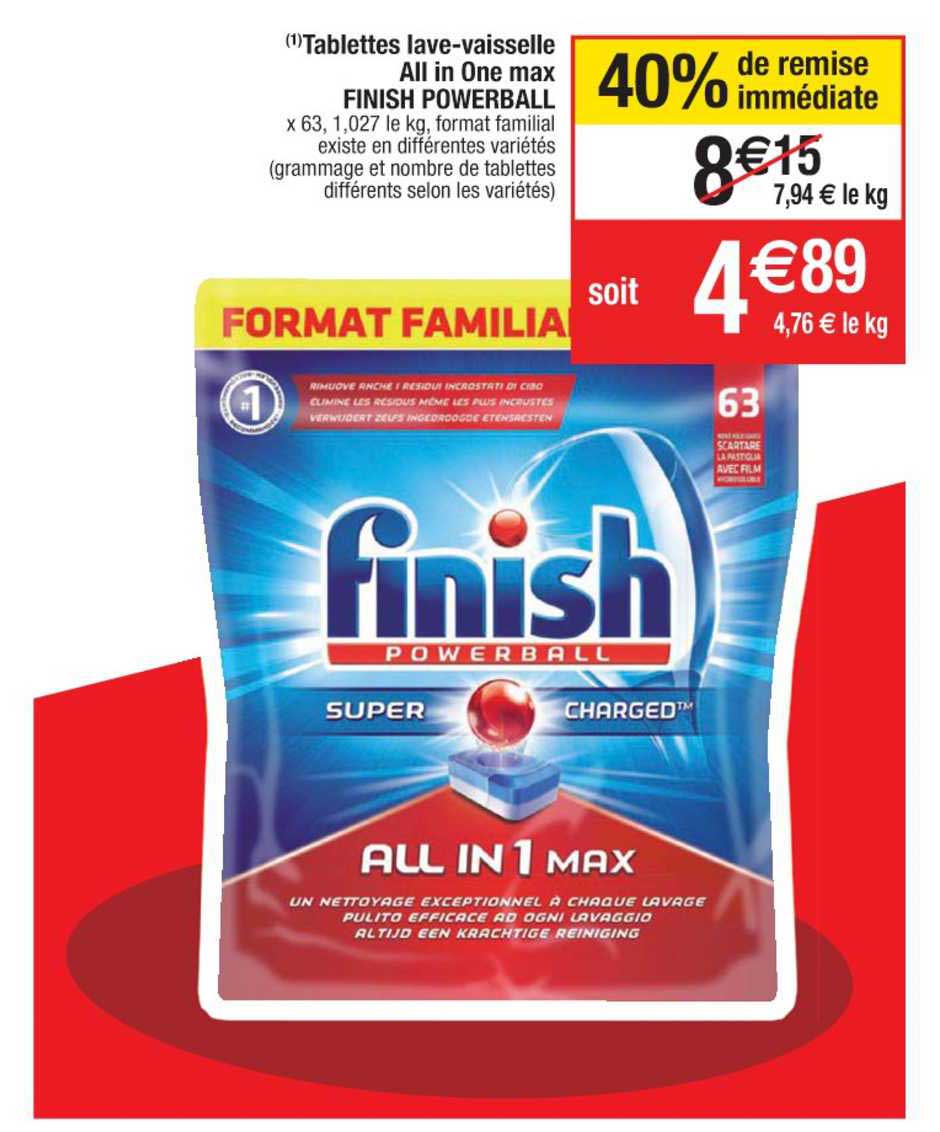 tablettes lave vaisselle all in one max finish powerball 40% de remise immédiate