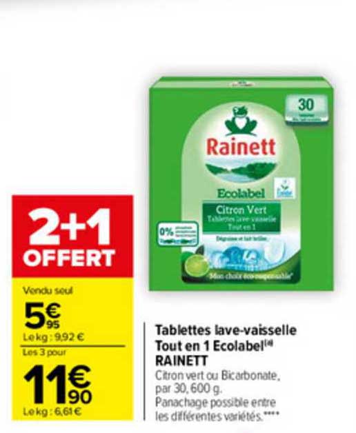 tablettes lave-vaisselle tout en 1 ecolabel rainett
