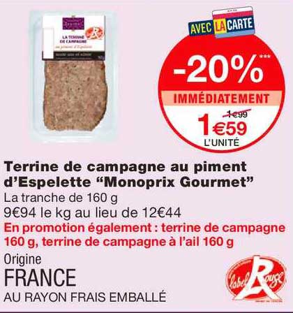 terrine de campagne au piment d'espelette "monoprix gourmet"