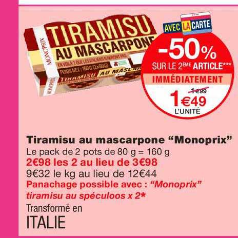 Tiramisu Au Mascarpone "monoprix"