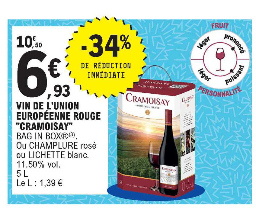 vin de l'union européenne rouge cramoisay -34% de réduction immédiate