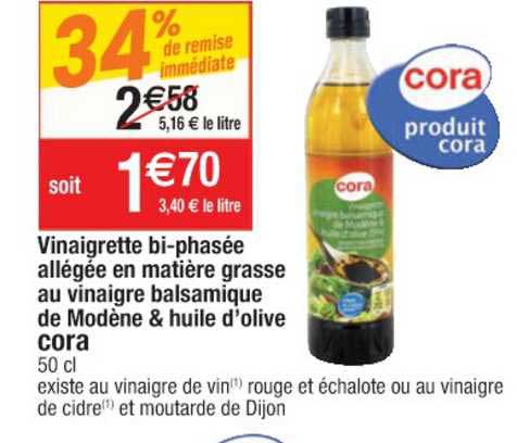 vinaigrette bi phasée allégée en matière grasse au vinaigre balsamique de modène & huile d'olive 34% de remise immédiate