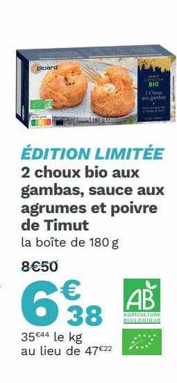2 choux bio aux gambas, sauce aux agrumes et poivre de timut