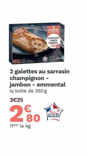 2 Galettes Au Sarrasin Champignon - Jambon - Emmental