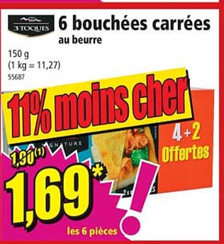 6 bouchées carrées au beurre 3 toques