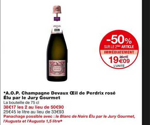 a.o.p. champagne devaux oeil de perdrix rosé élu par le jury gourmet