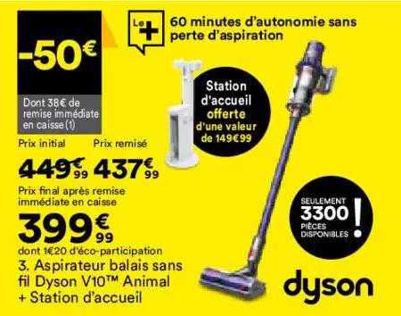 aspirateur balais sans fil dyson v10 animal + station d'accueil