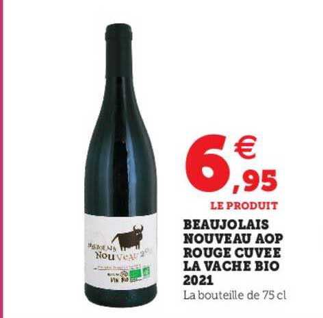 beaujolais nouveau aop rouge cuvée la vache bio 2021