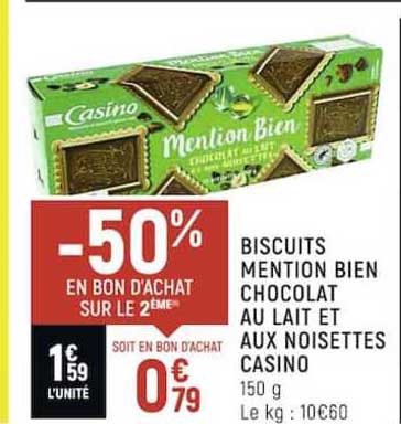 Biscuits Mention Bien Chocolat Au Lait Et Aux Noisettes Casino