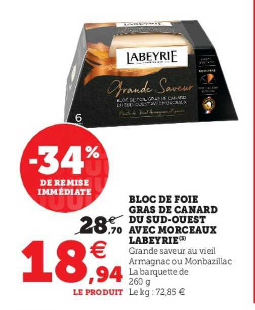 bloc de foie gras de canard du sud-ouest avec morceaux labeyrie