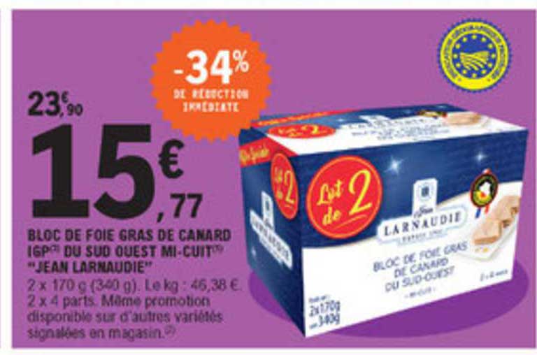 bloc de foie gras de canard igp du sud ouest mi-cuit "jean larnaudie"