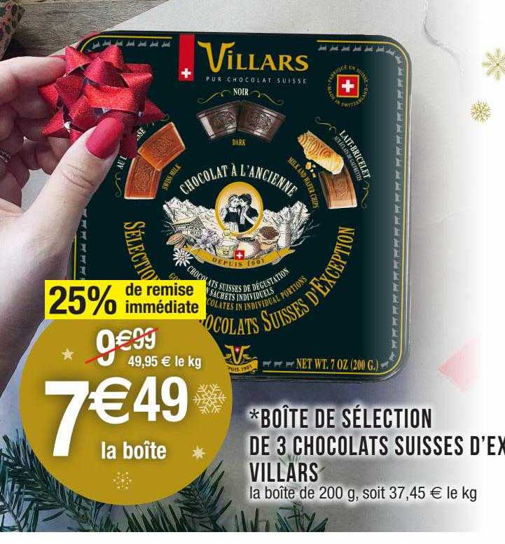 boîte de sélection de 3 chocolats suisses d'exception villars