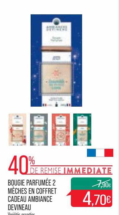 bougie parfumée 2 mèches en coffret cadeau ambiance devineau